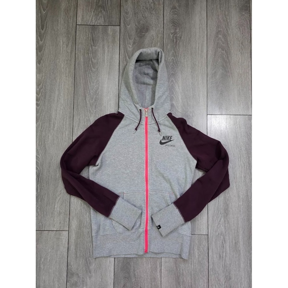 Nike Sportswearā Hoodie Mens L Gray Maroon Pink Zip Full Zip Sweatshirt